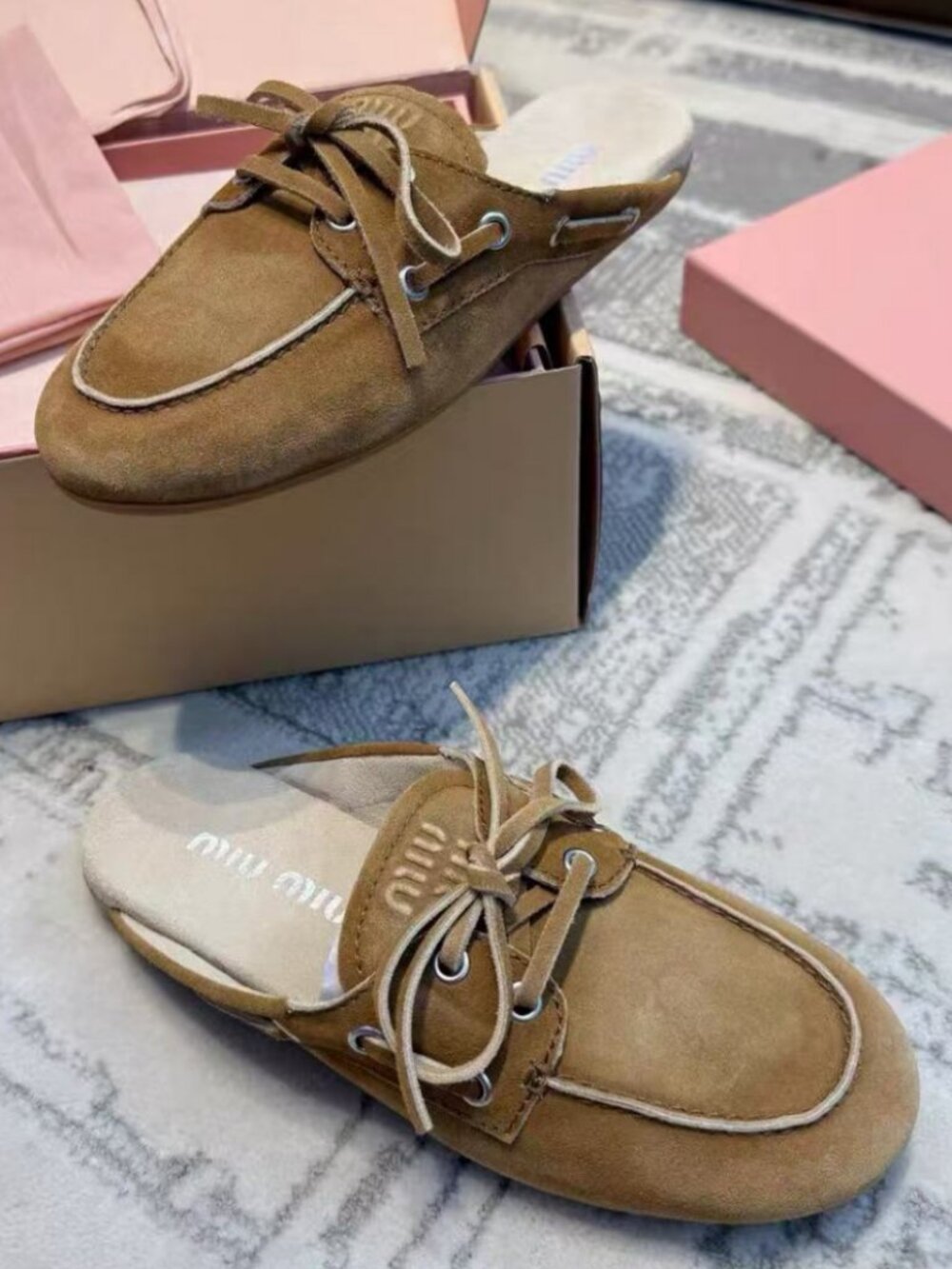 Miu Miu Brown Suede Lace‑Up Mule Slide - Picture 6 of 9